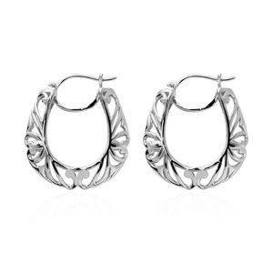 Beautiful Karis Hoop Earrings Pair in Platinum Bond Over Brass Filigree Pattern